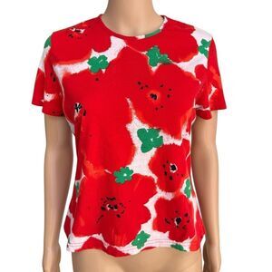 Jim Thompson cotton blend bright floral print stretch T-shirt size L tight fit